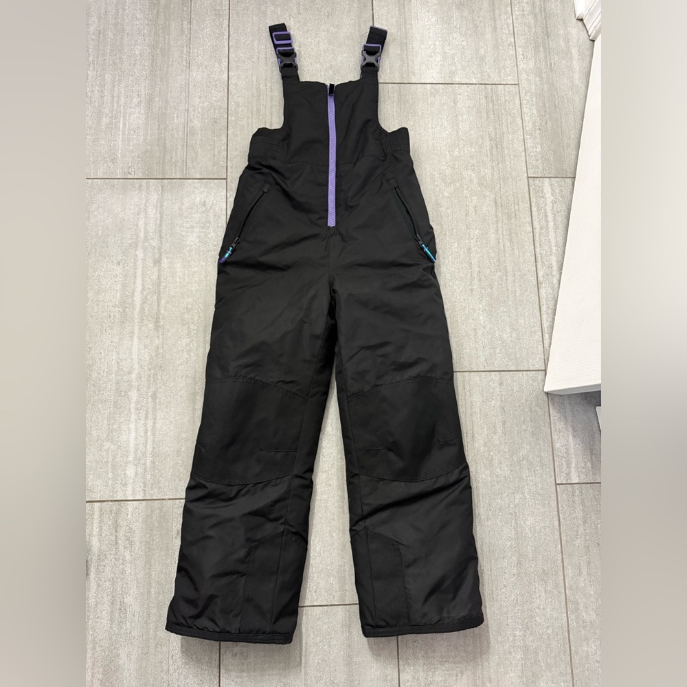 Champion Kids Ski Bib Pants – Black with Purple Accents – Size M (7–8)
